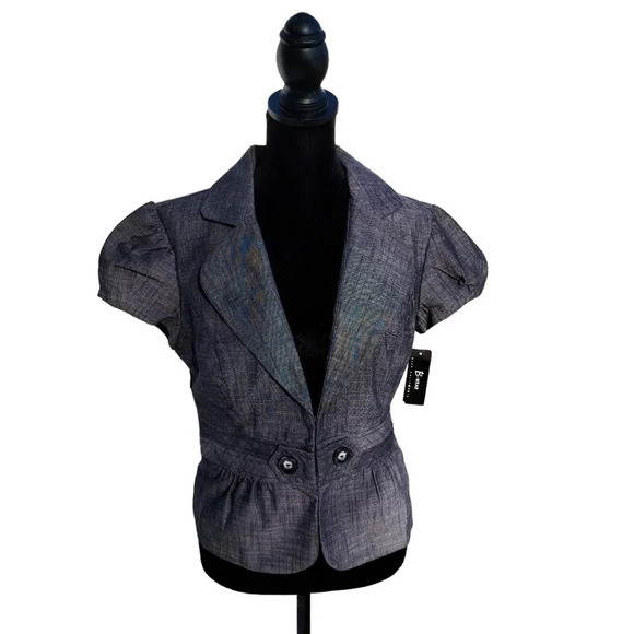 NWT Byer Caifornia Short Sleeve Hook&Eye Closure Grey Medium Fully Lined Blazer - Picture 2 of 13